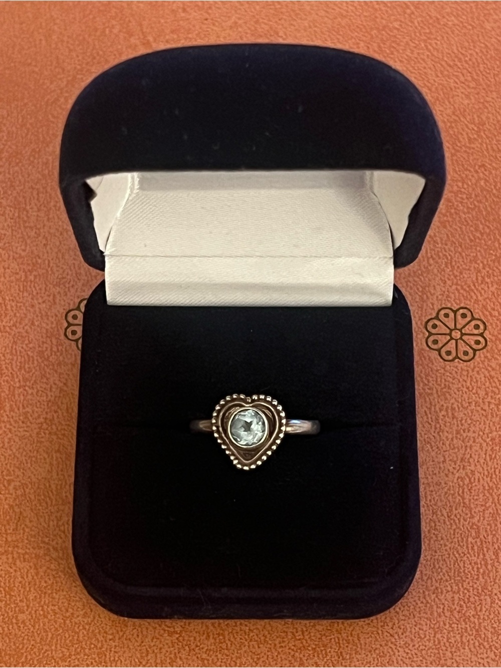 Sterling Silver Heart Ring with Light Blue Gem